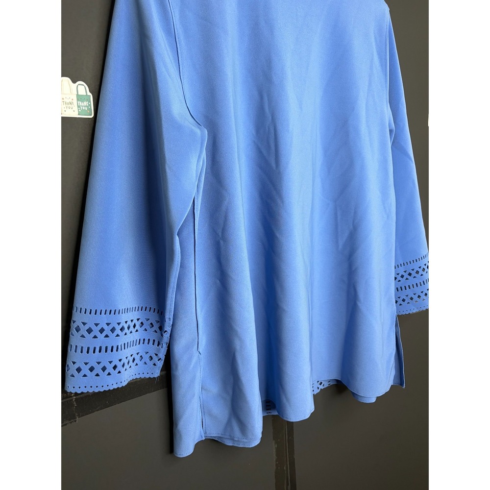 GRAVER Susan Graver LK Fusion Plus Regular Laser Cut Cardigan Blue Maze: M #29V - Picture 10 of 12